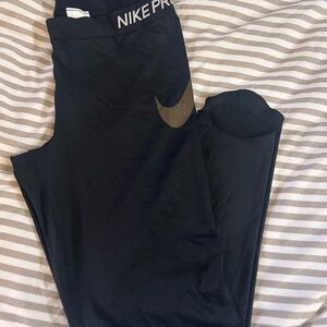 Nike Pro Black Leggings with Gold Swoosh